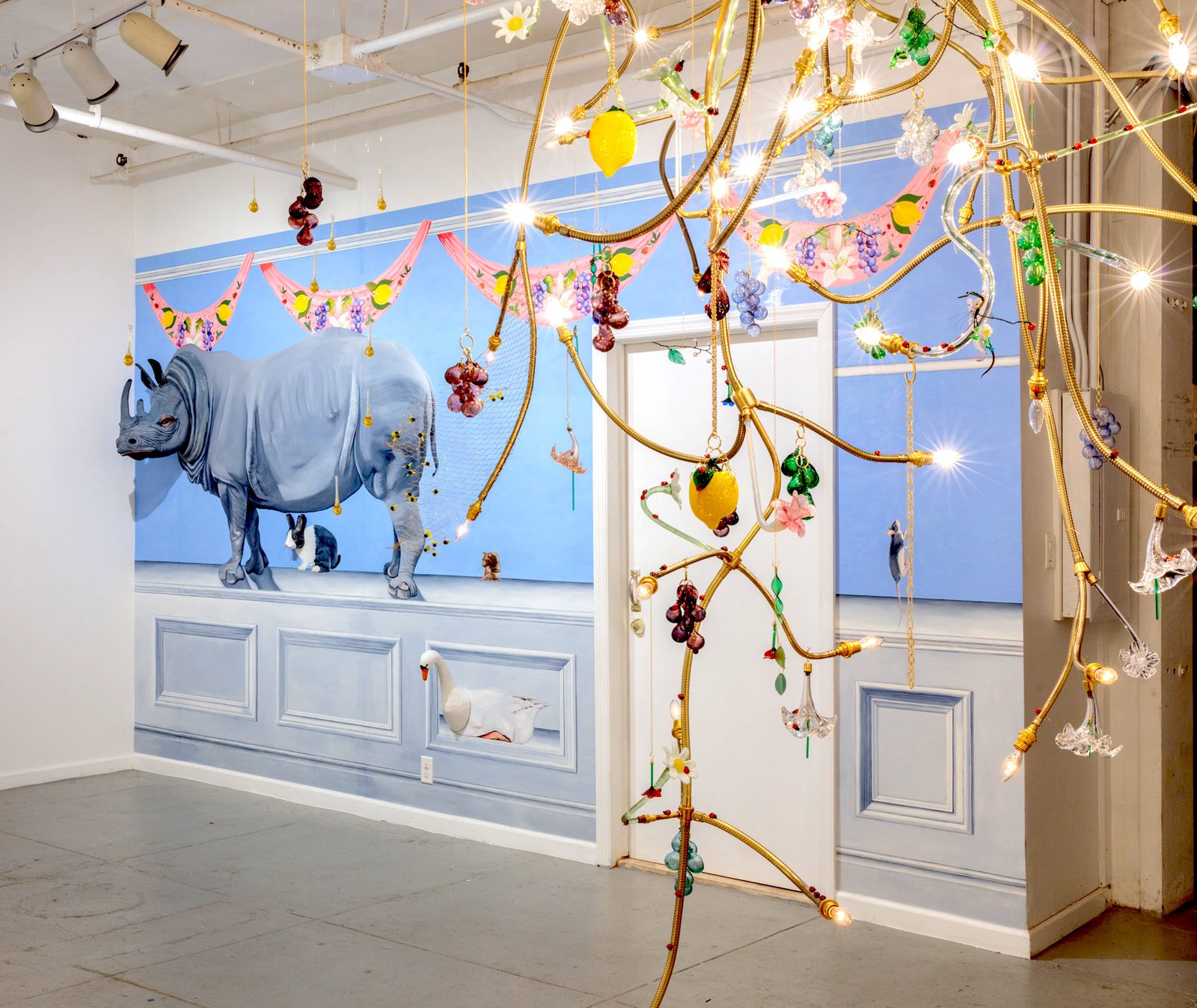 Custom chandelier - rhino mural
